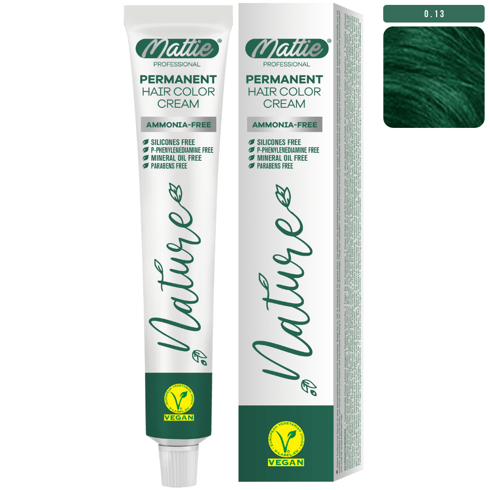 Mattie Professional Natura (0.13) Emerald Green - Wegańska Permanentna Kremowa Farba Do Włosów 60ml