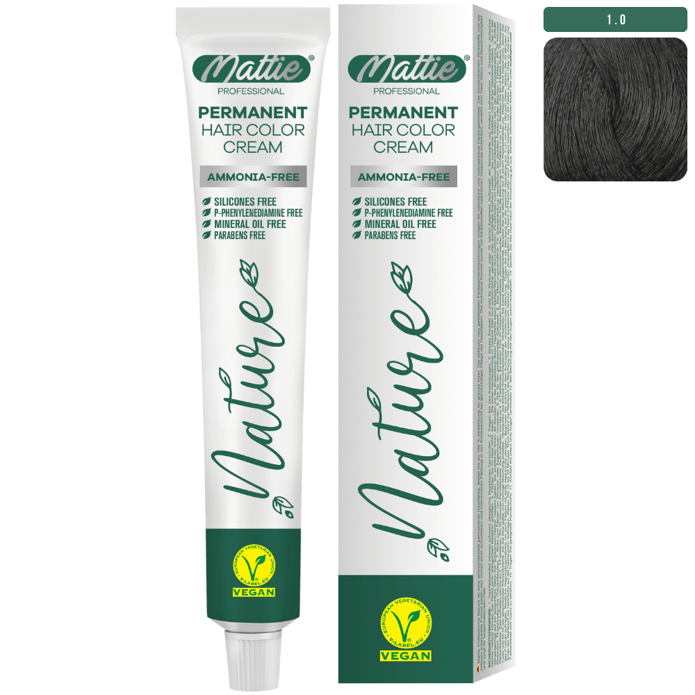 Mattie Professional Nature (1.0) Czarny - Wegańska Permanentna Kremowa Farba Do Włosów 60ml
