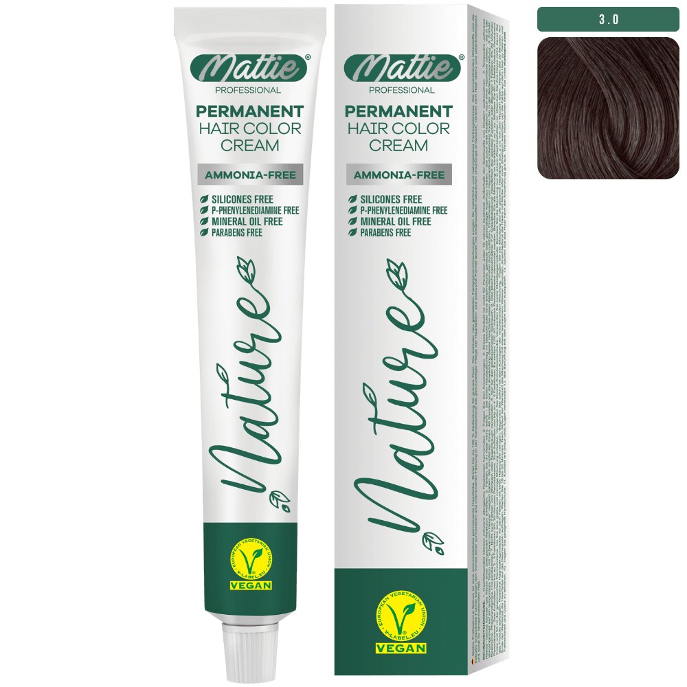 Mattie Professional Nature (3.0) Intensywny Ciemny Brąz - Wegańska Permanentna Kremowa Farba Do Włosów 60ml