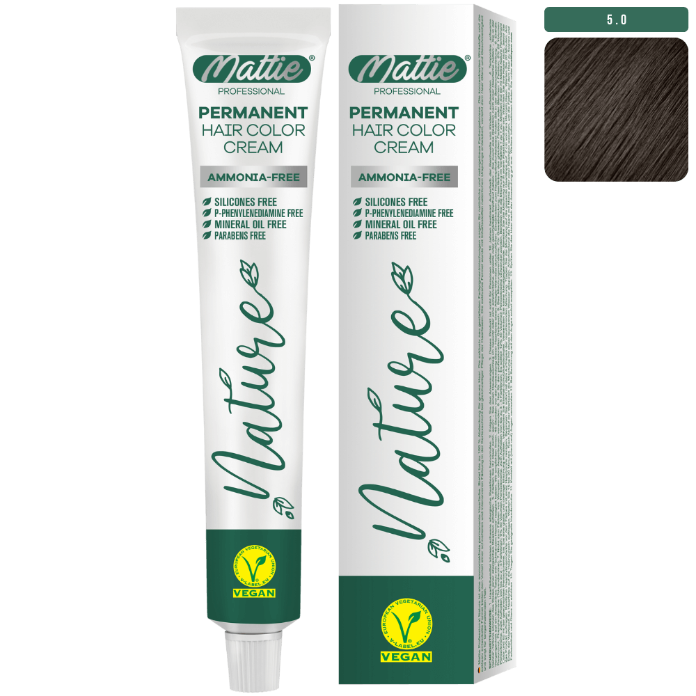 Mattie Professional Nature (5.0) Intensywny Jasny Brąz - Wegańska Permanentna Kremowa Farba Do Włosów 60ml