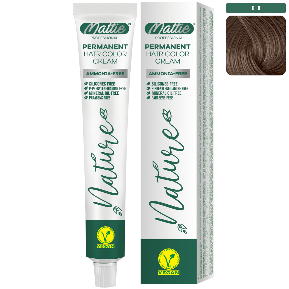 Mattie Professional Nature (6.0) Intensywny Ciemny Blond - Wegańska Permanentna Kremowa Farba Do Włosów 60ml