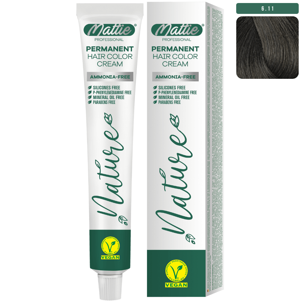 Mattie Professional Nature (6.11) Bardzo Ciemny Popielaty Blond - Wegańska Permanentna Kremowa Farba Do Włosów 60ml