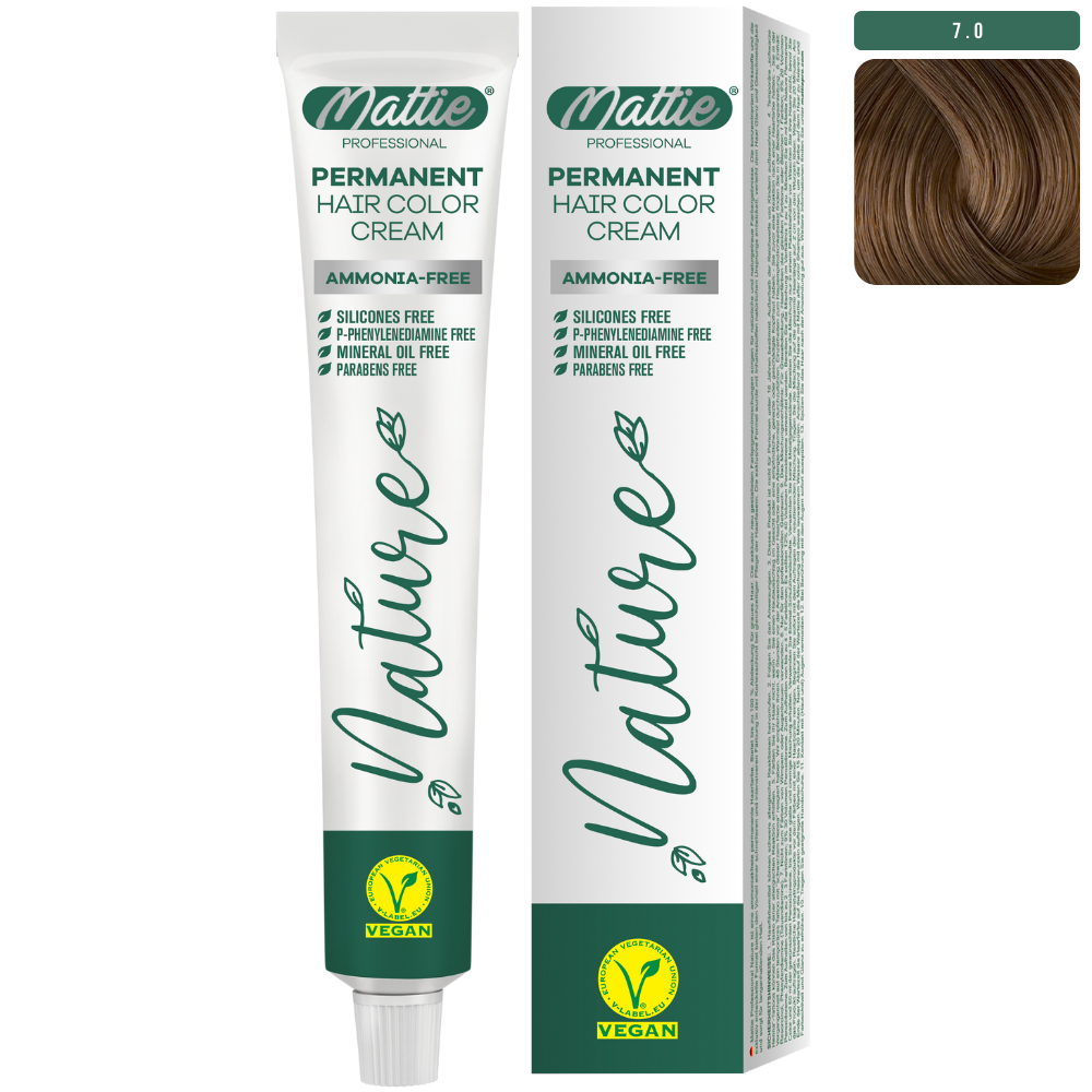 Mattie Professional Nature (7.0) Intensywny Blond - Wegańska Permanentna Kremowa Farba Do Włosów 60ml