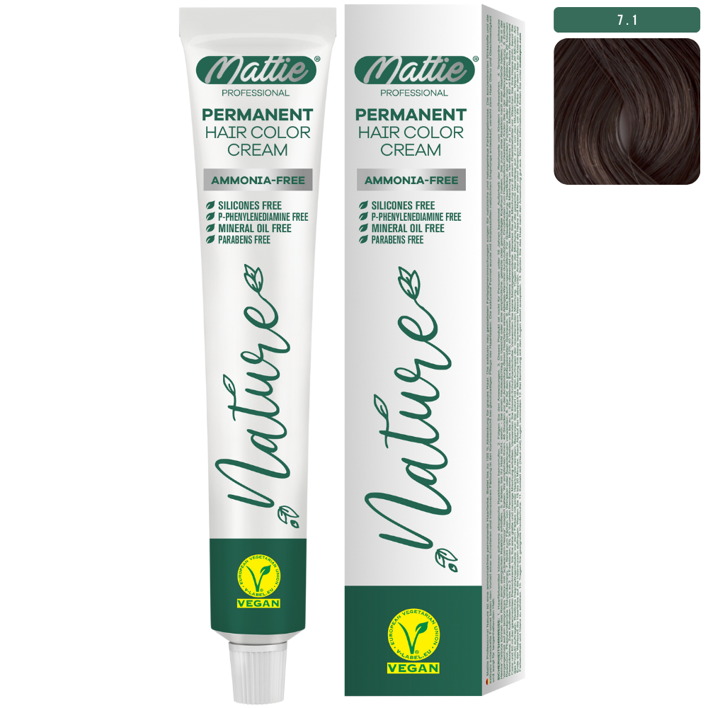 Mattie Professional Nature (7.1) Popielaty Blond - Wegańska Permanentna Kremowa Farba Do Włosów 60ml