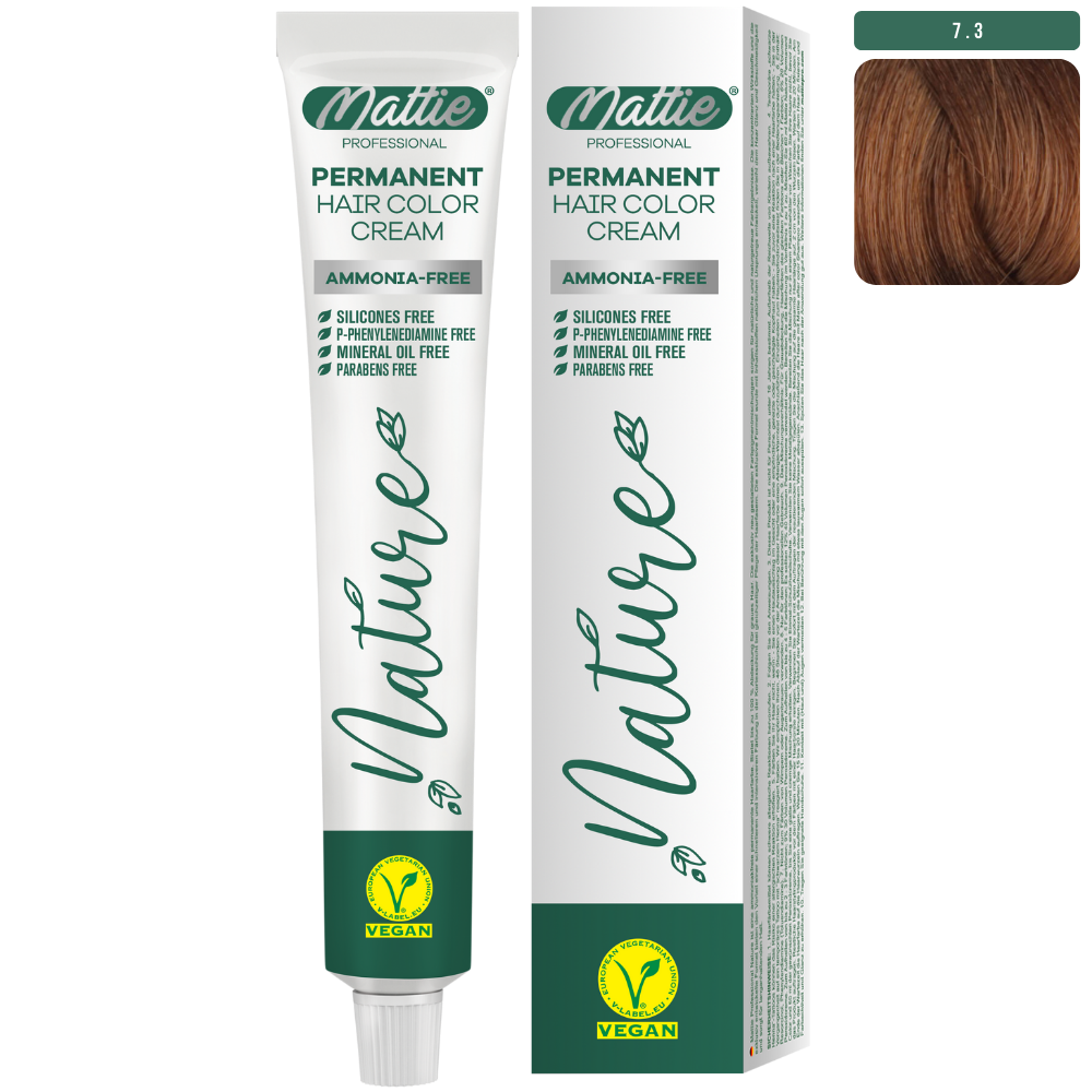 Mattie Professional Nature (7.3) Ciemny Złocisty Blond - Wegańska Permanentna Kremowa Farba Do Włosów 60ml