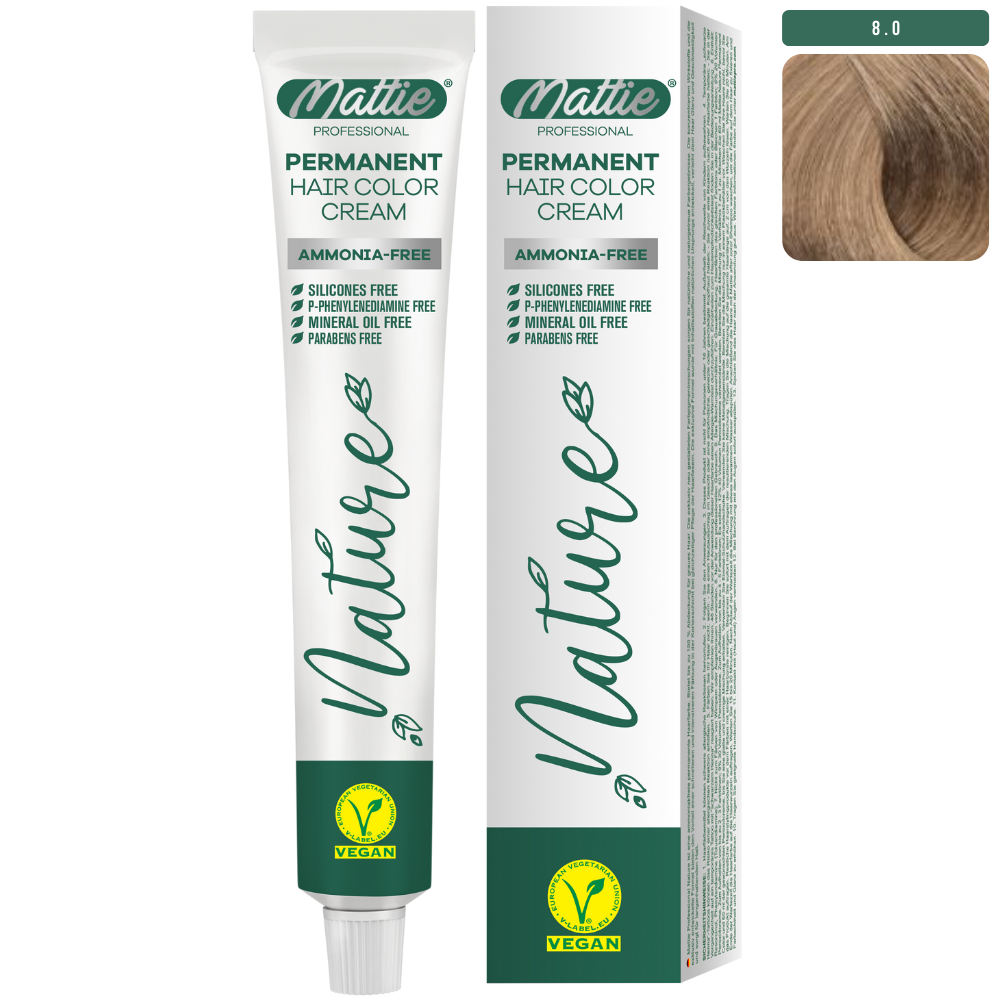Mattie Professional Nature (8.0) Intensywny Jasny Blond - Wegańska Permanentna Kremowa Farba Do Włosów 60ml