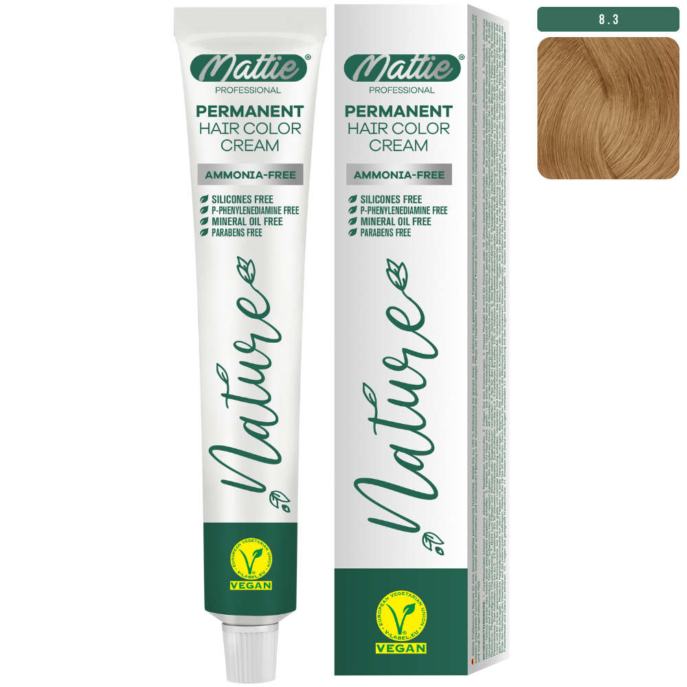 Mattie Professional Nature (8.3) Złoty Blond - Wegańska Permanentna Kremowa Farba Do Włosów 60ml