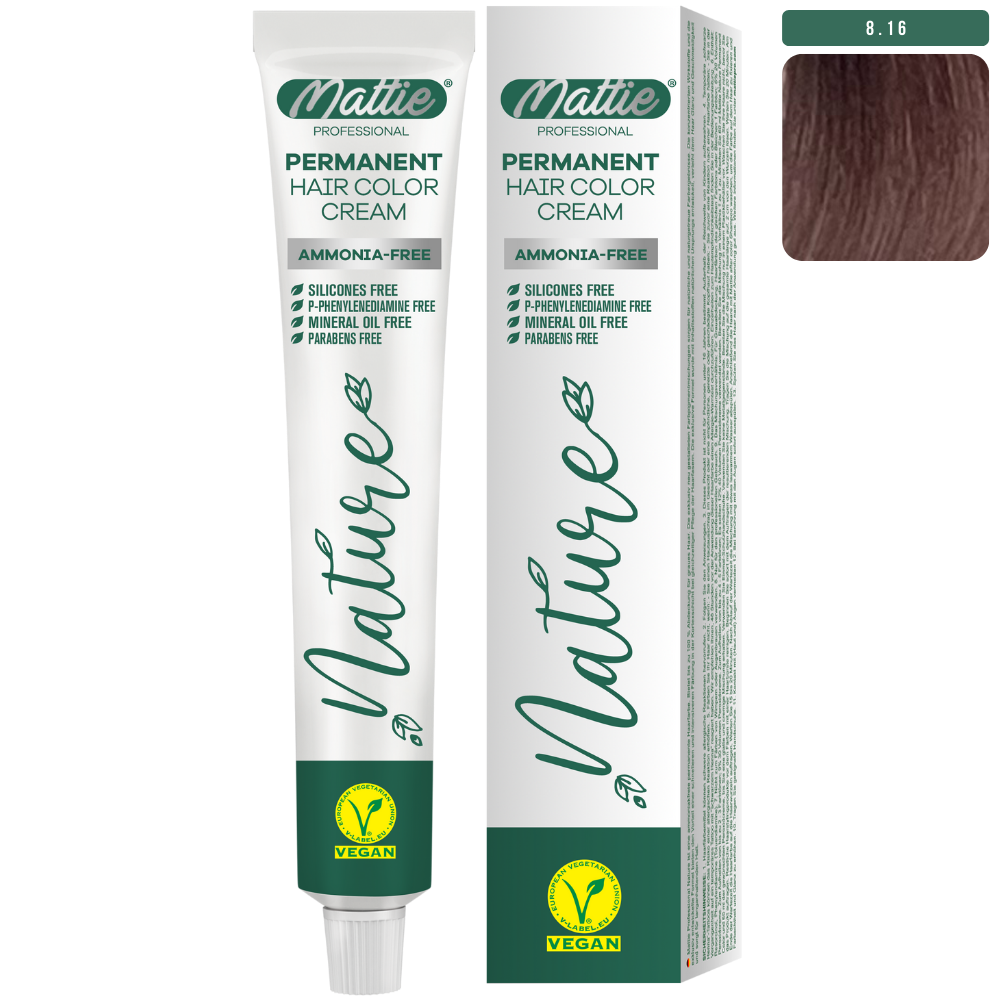 Mattie Professional Nature (8.16) Jasny Popielato-Różany Blond - Wegańska Permanentna Kremowa Farba Do Włosów 60ml