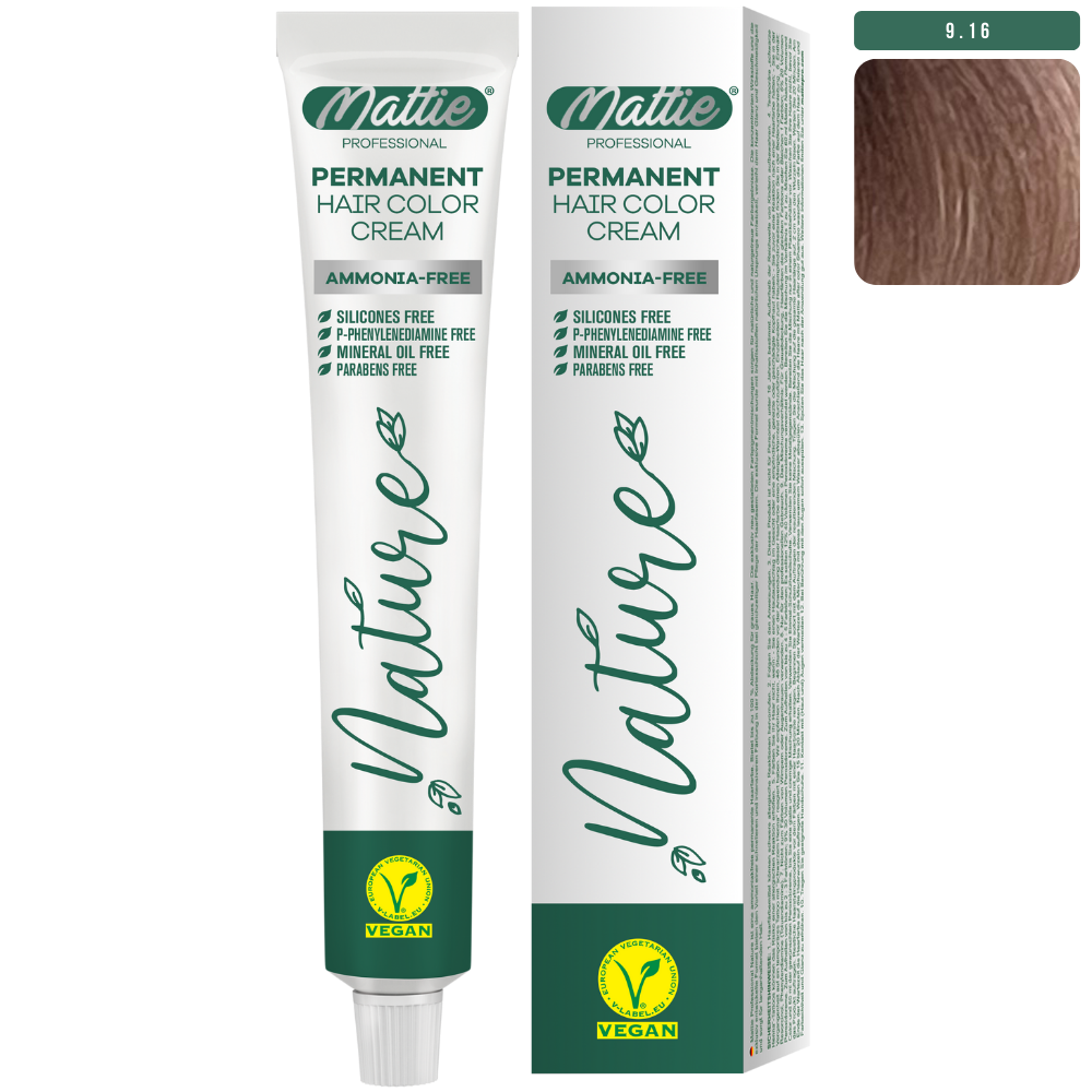 Mattie Professional Nature (9.16) Bardzo Jasny Popielato-Różany Blond - Wegańska Permanentna  Kremowa Farba Do Włosów 60ml